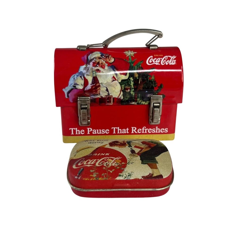 Coca Cola Santa Vintage Tin Collectible Mini Lunchbox & Mini Mint Tin Set